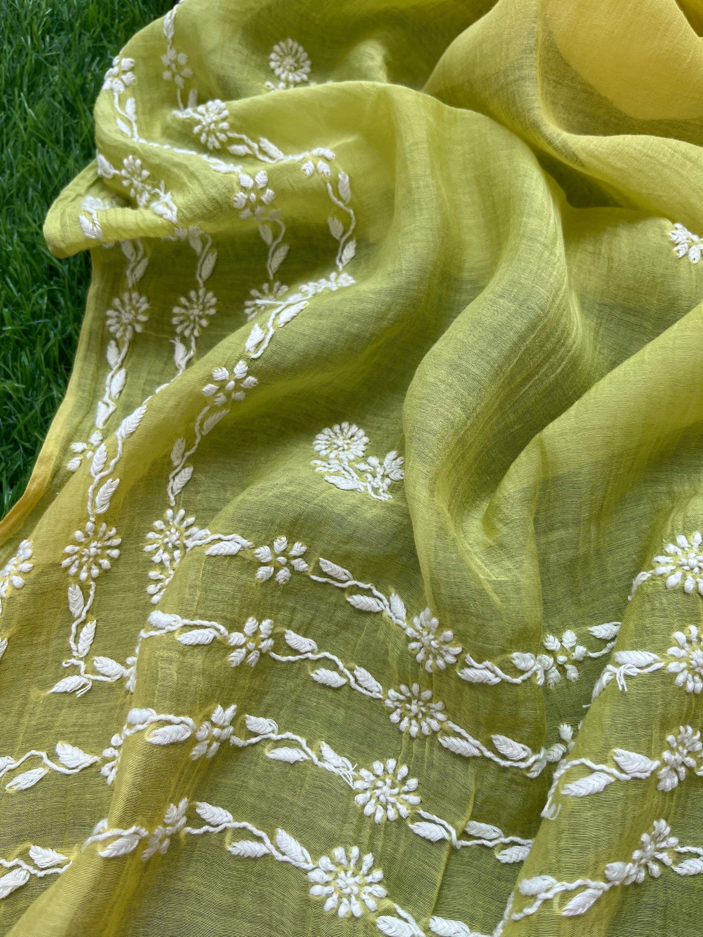 Chanderi Chikankari Dupatta with print kurta bottom Fabric