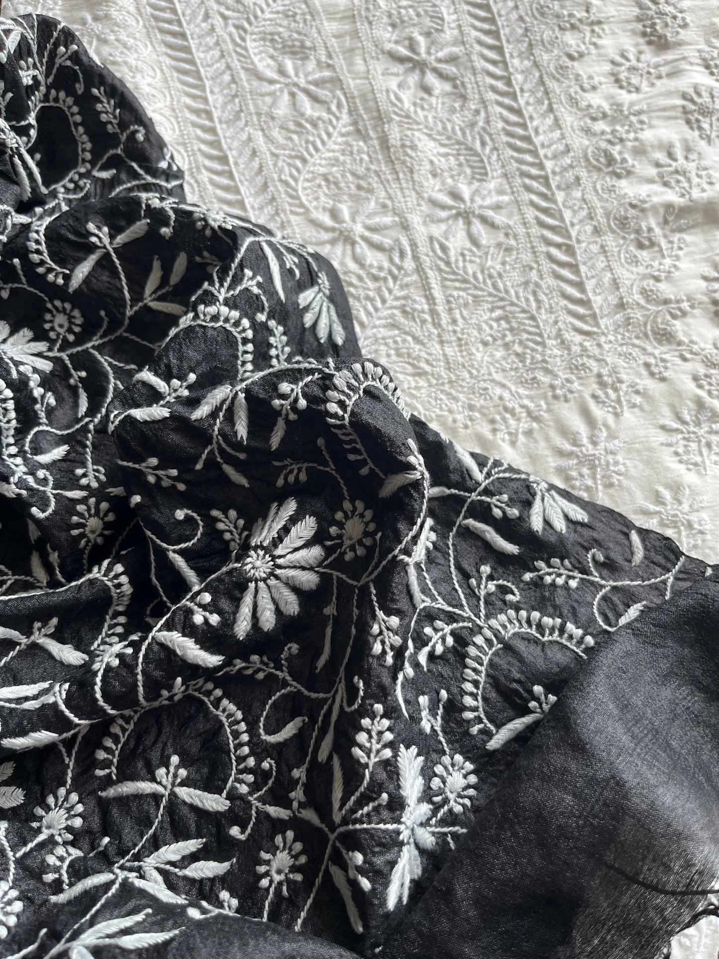 Chanderi Chikankari kurta with tussar dupatta