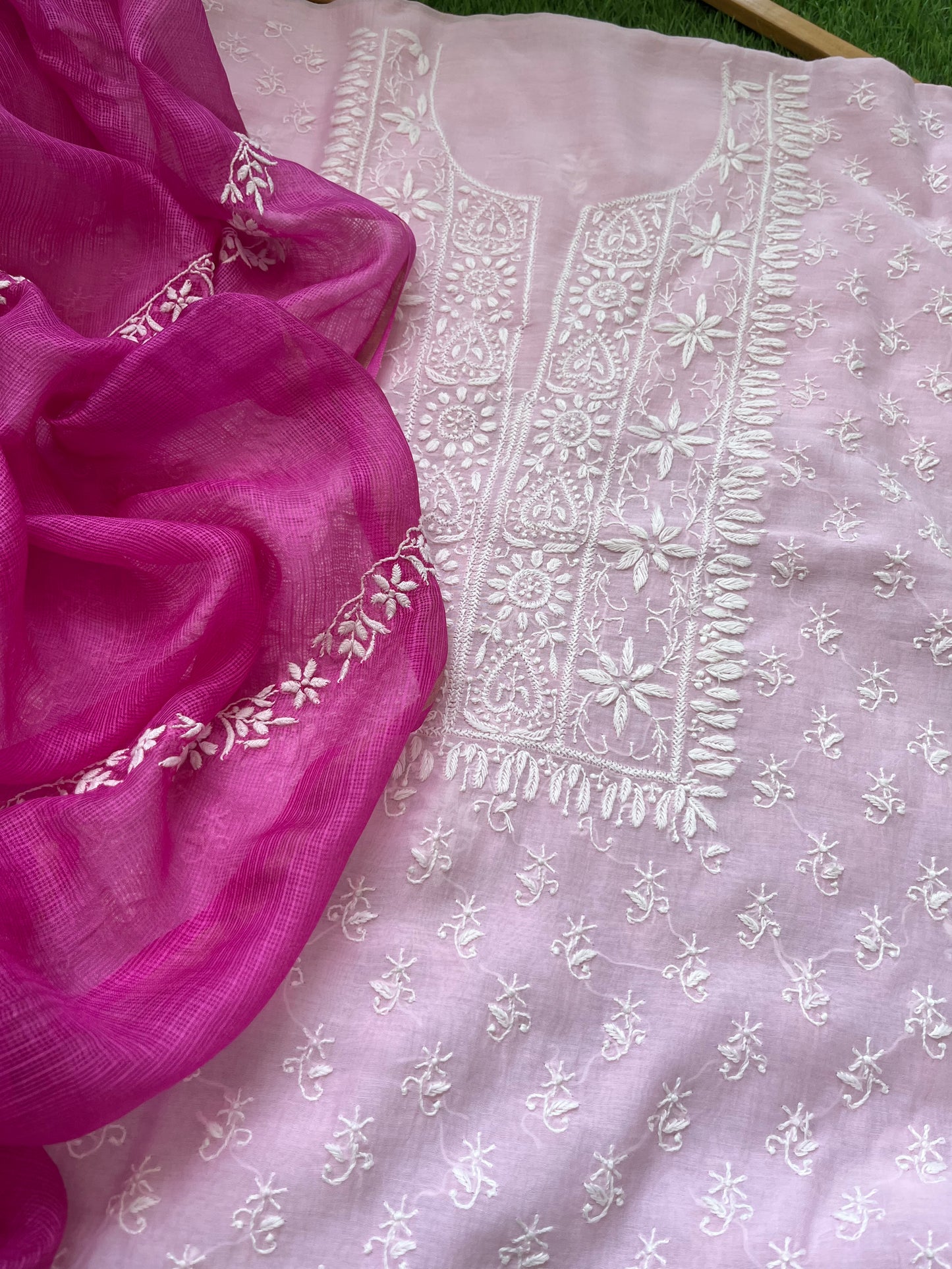 Chanderi Chikankari Kurta kota silk Dupatta