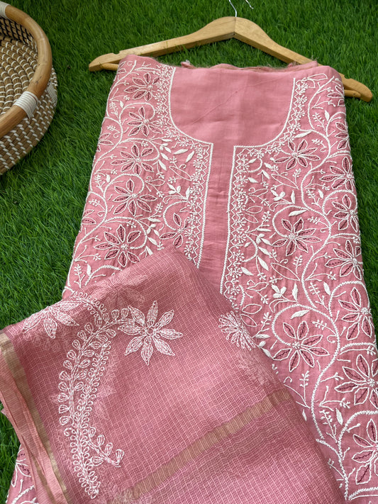 Chanderi Chikankari Kurta kota silk Dupatta