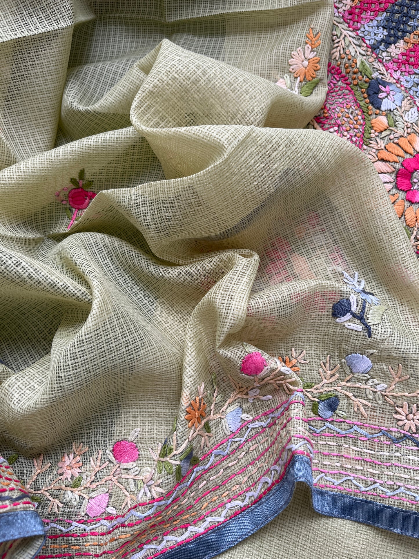 Kota hand embroidered kurta dupatta and plain bottom fabric