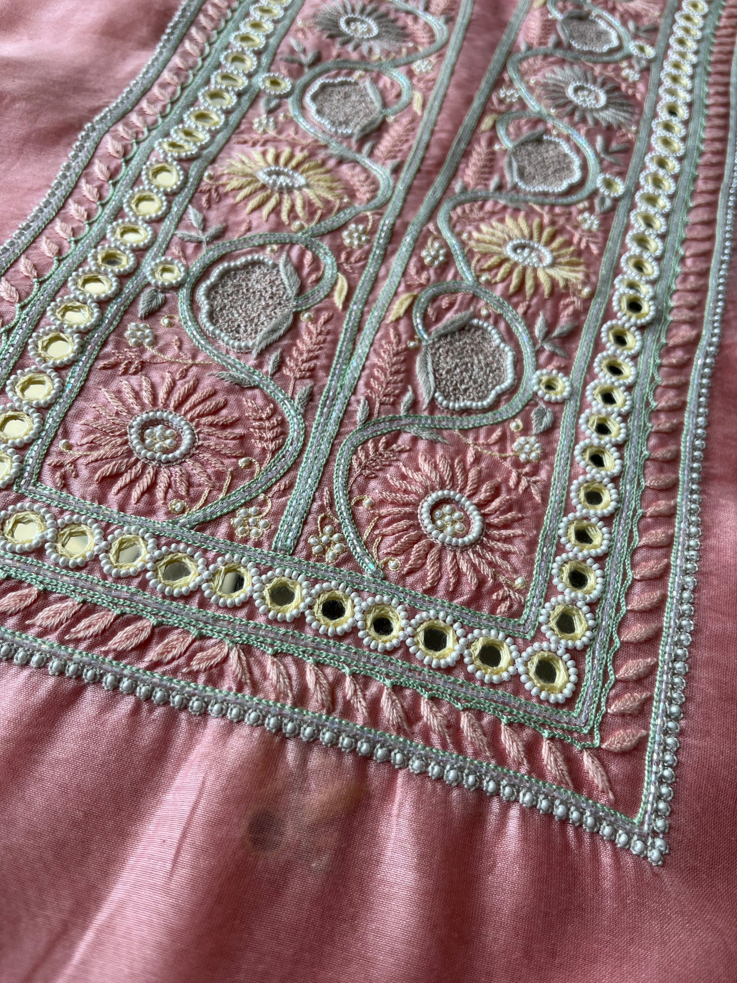 Hand embroidered chanderi kurta chanderi silk mukaish work dupatta