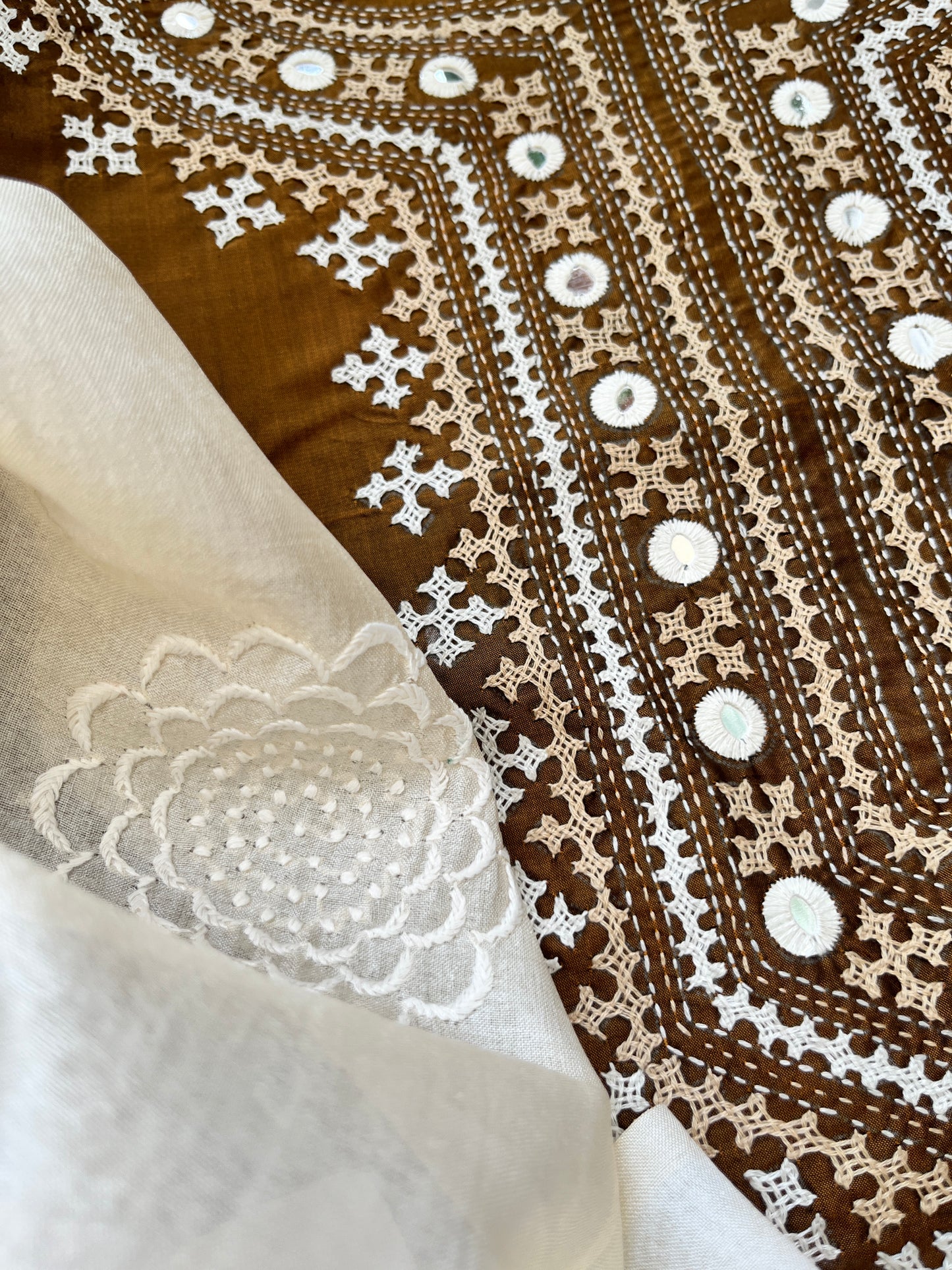 Silk sindhi work kurta fabric with silk chikankari dupatta