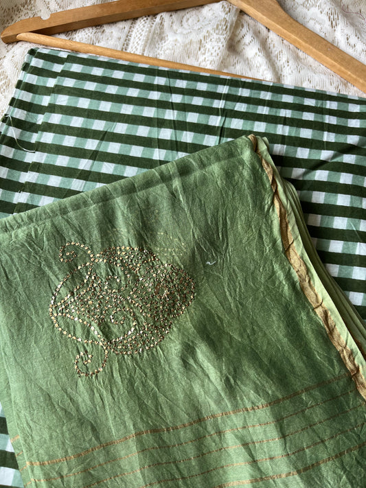 Chanderi Mukaish work Dupatta check cotton kurta bottom fabric