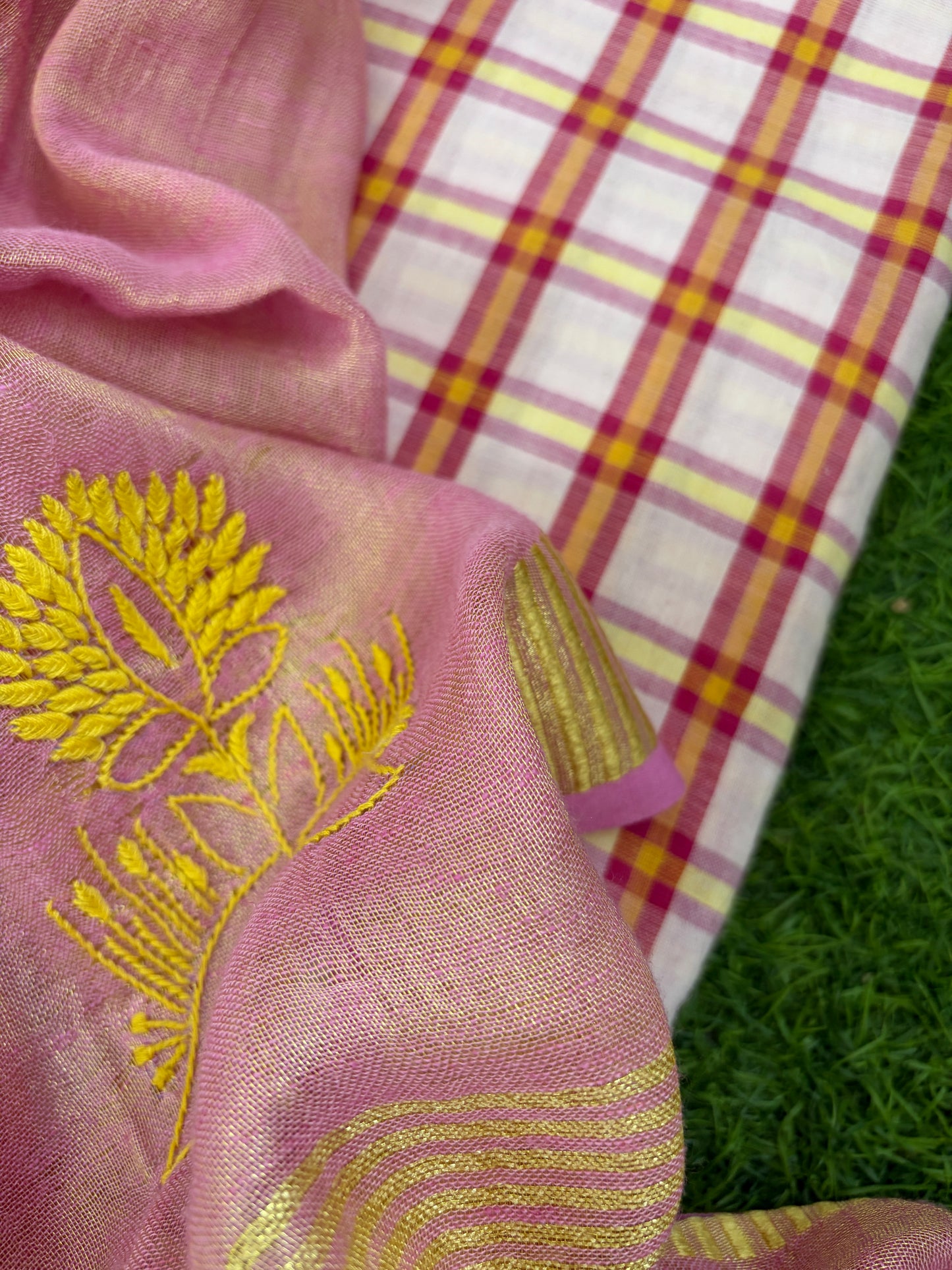 Khadi kurta linen tissue chikankari dupatta