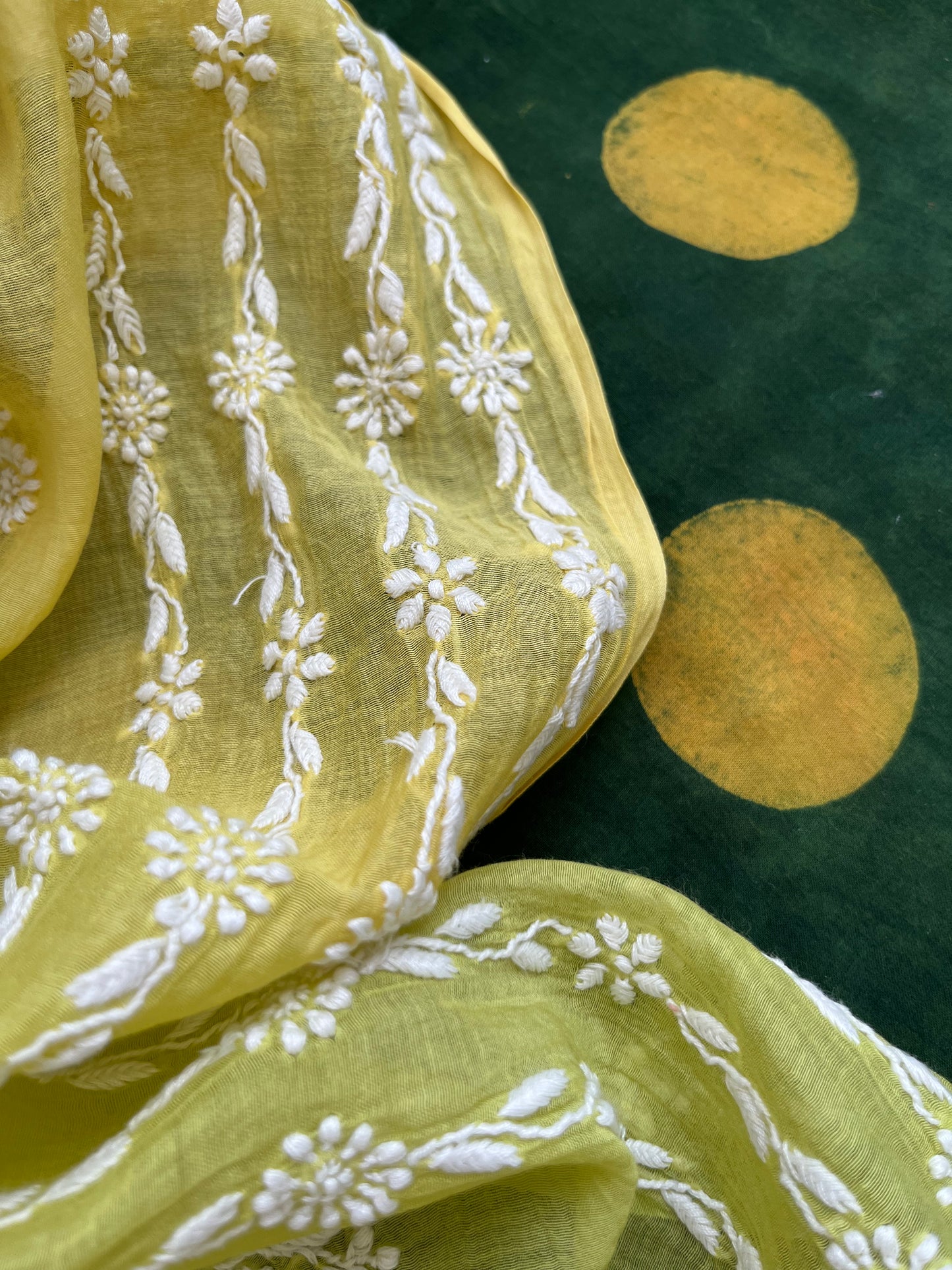 Chanderi Chikankari Dupatta with print kurta bottom Fabric