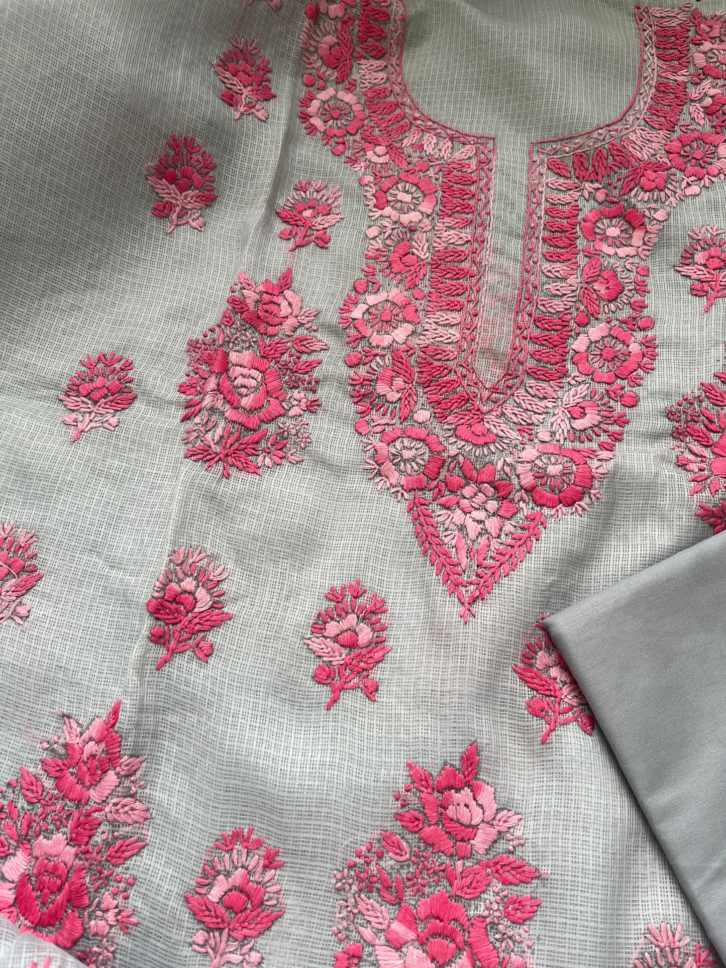 Kota hand embroidered kurta dupatta and plain bottom fabric