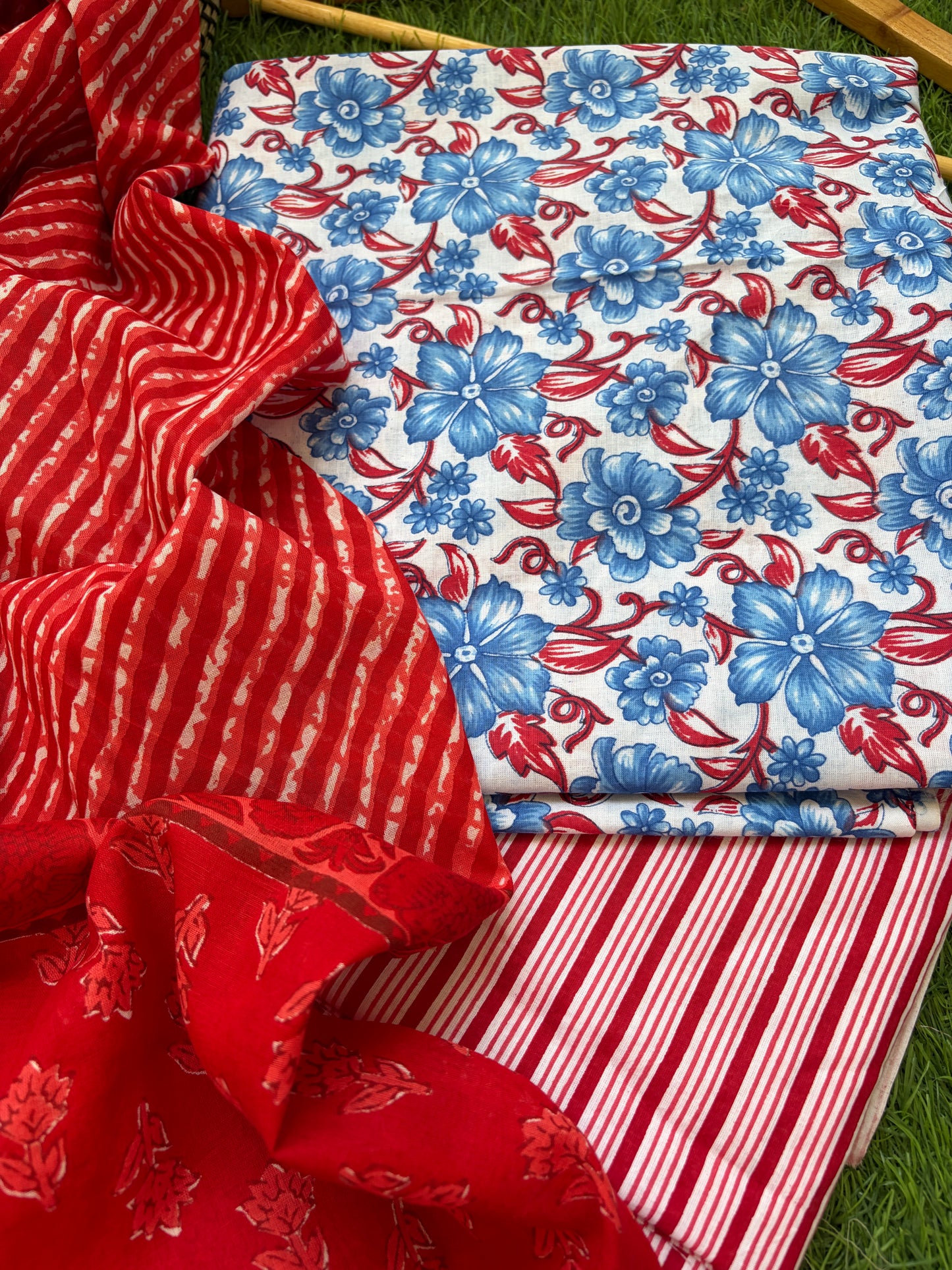 Cotton leheriya and block print set