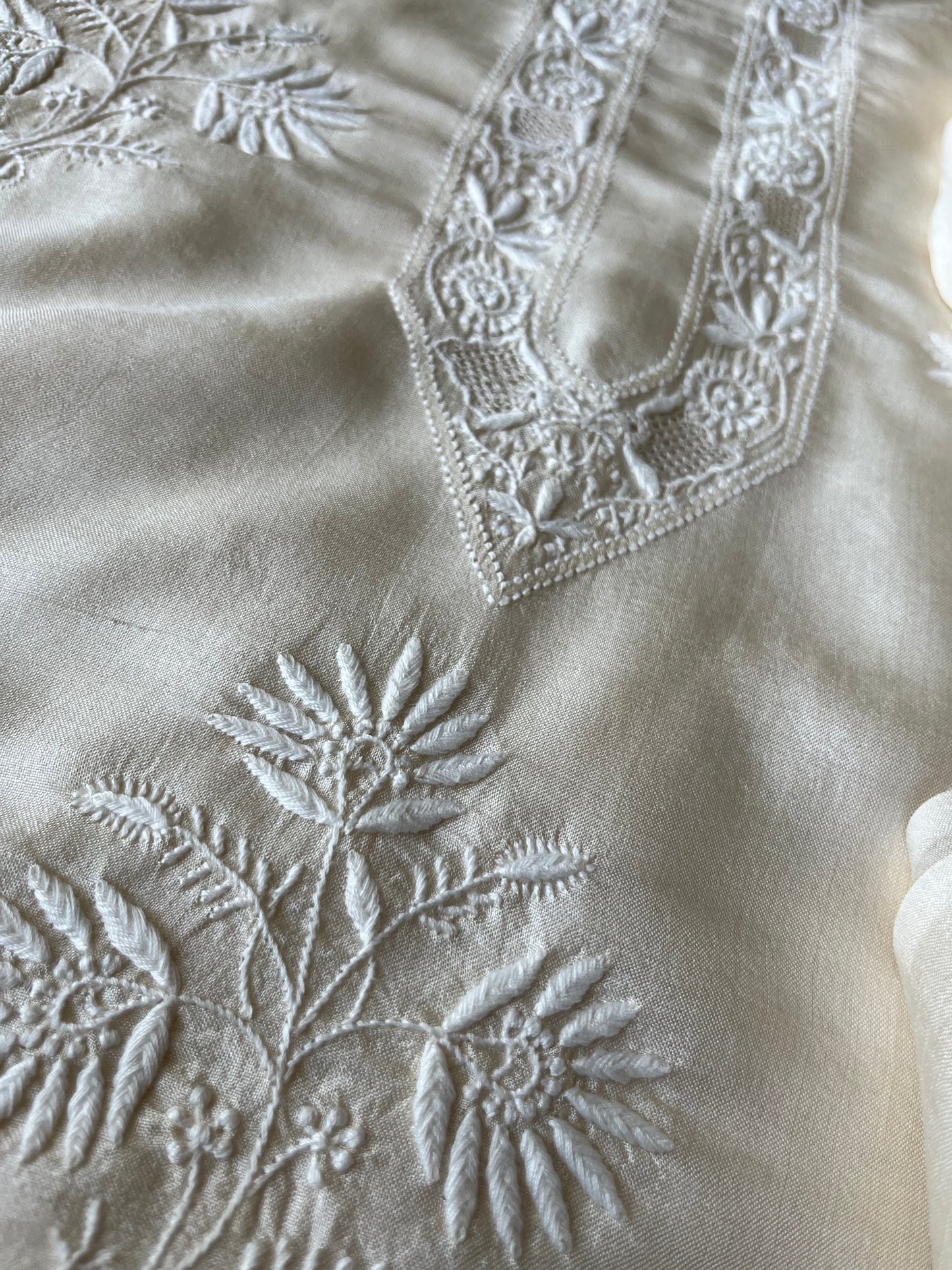 Tussar Silk Chikankari kurta Dupatta