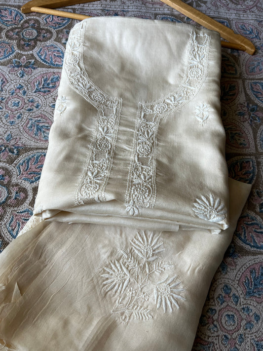 Tussar Silk Chikankari kurta Dupatta