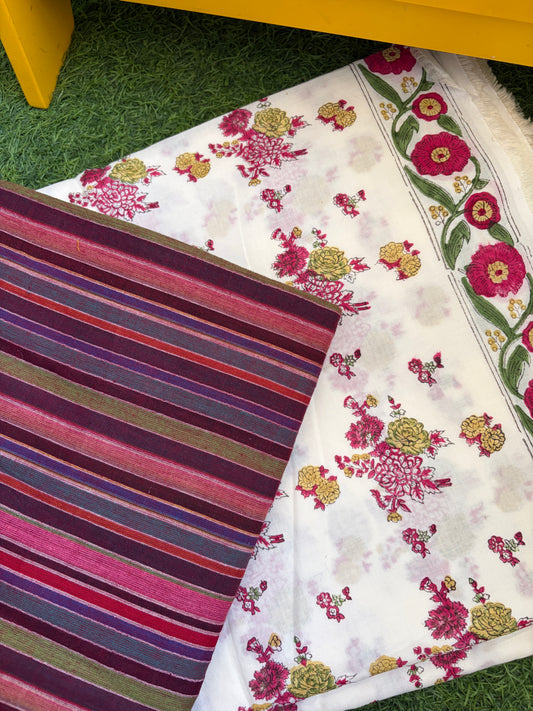 Khadi Cotton stripes and Block Print