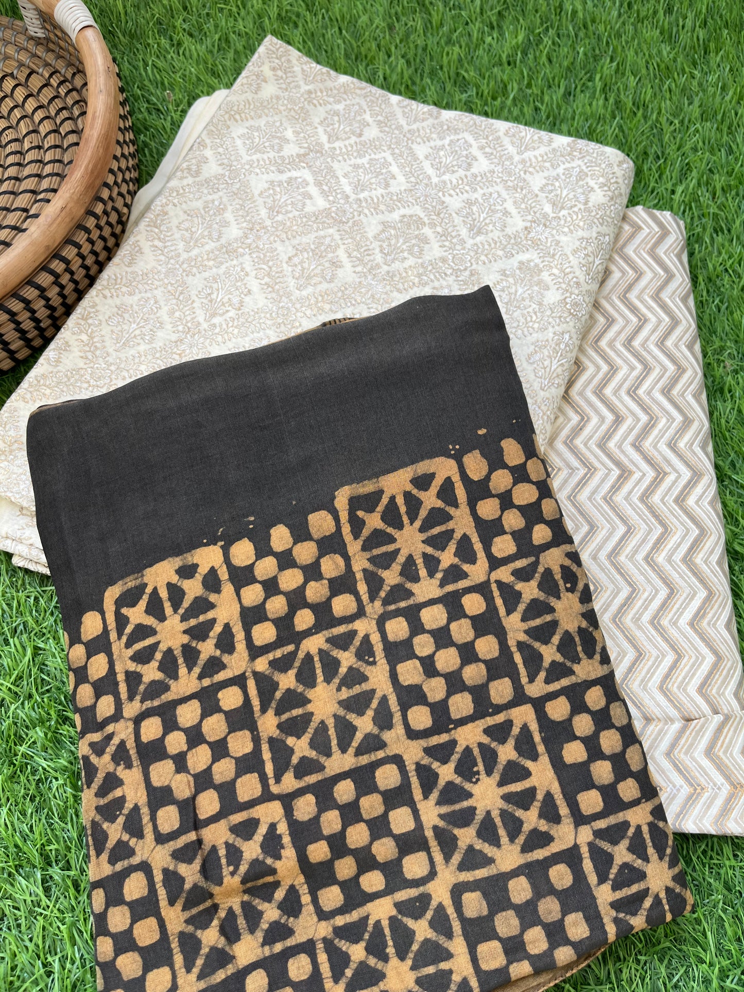 Chanderi block print kurta bottom chanderi baatik dupatta