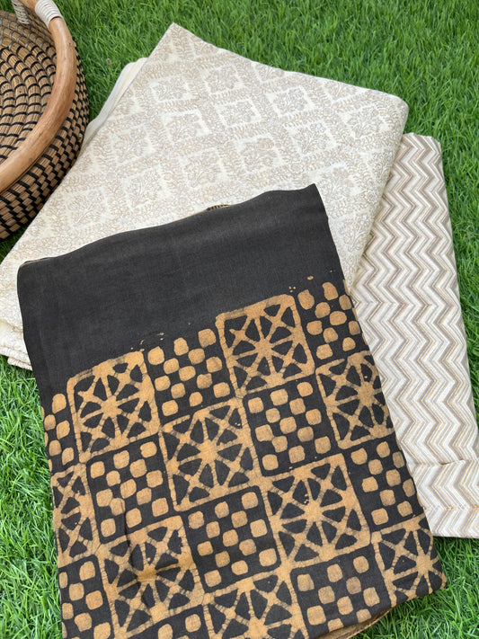 Chanderi block print kurta bottom chanderi baatik dupatta