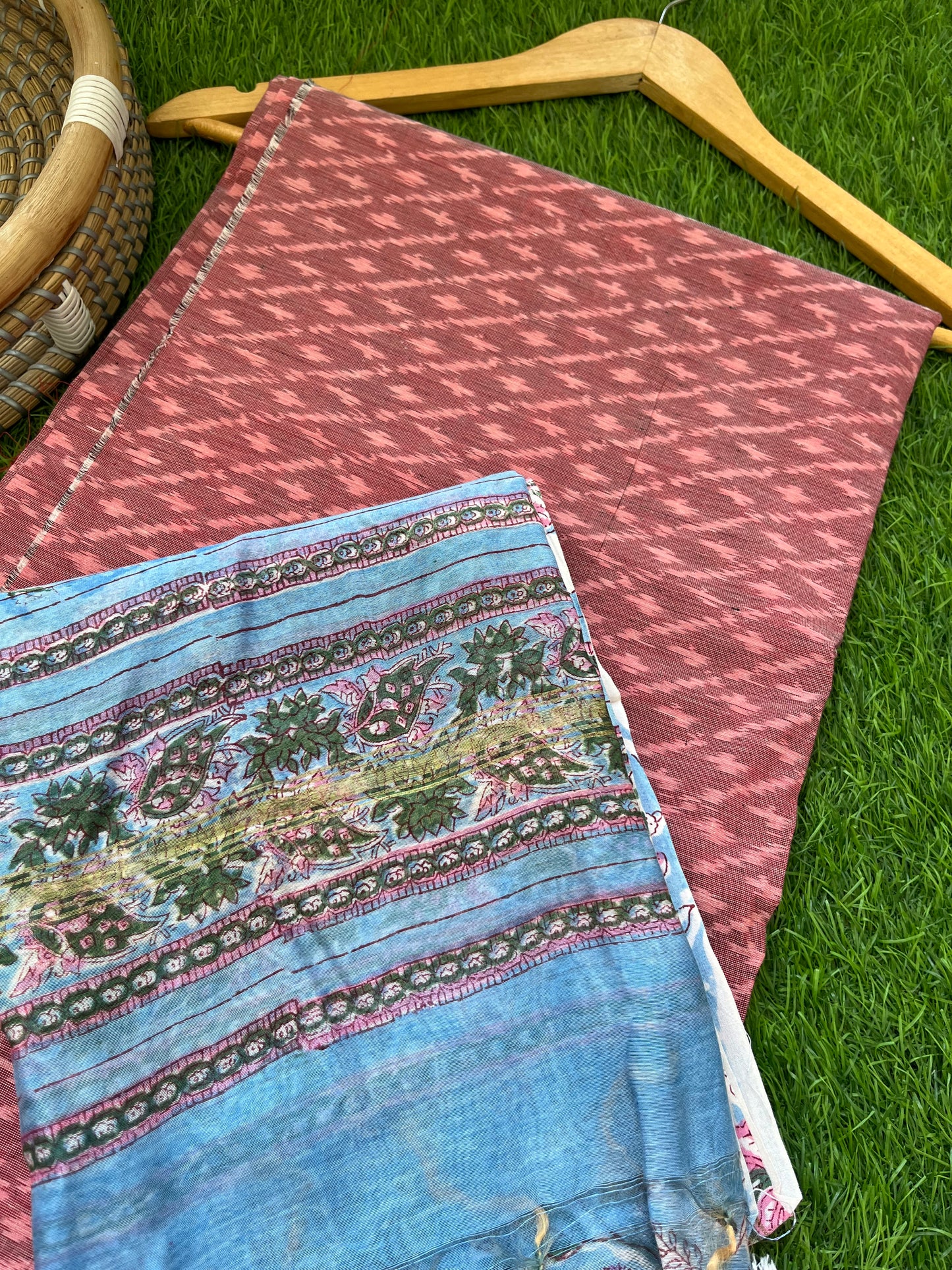 Chanderi block print dupatta ikkat kurta