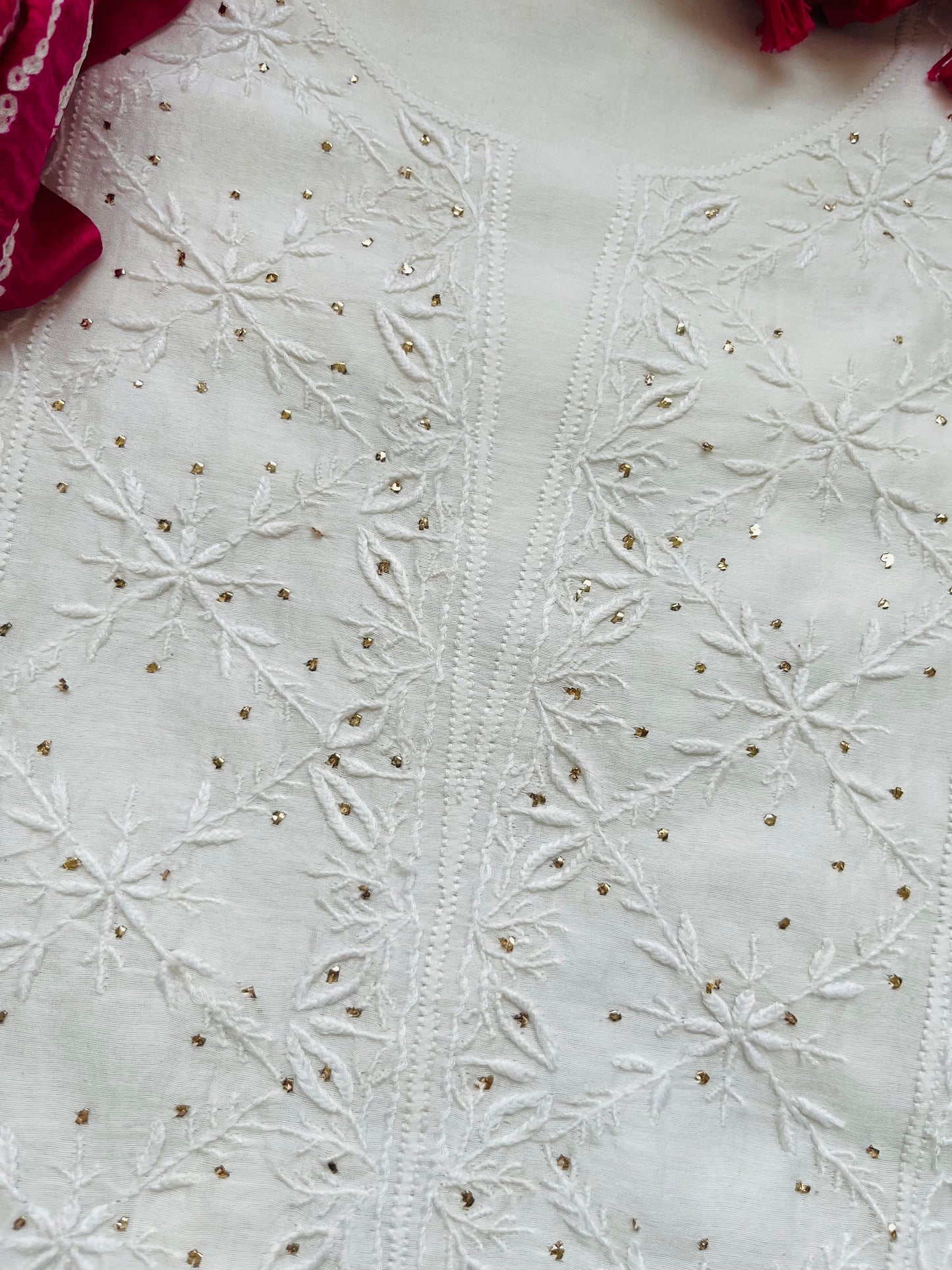 Chanderi Chikankari Kurta gajji silk bandhani Dupatta