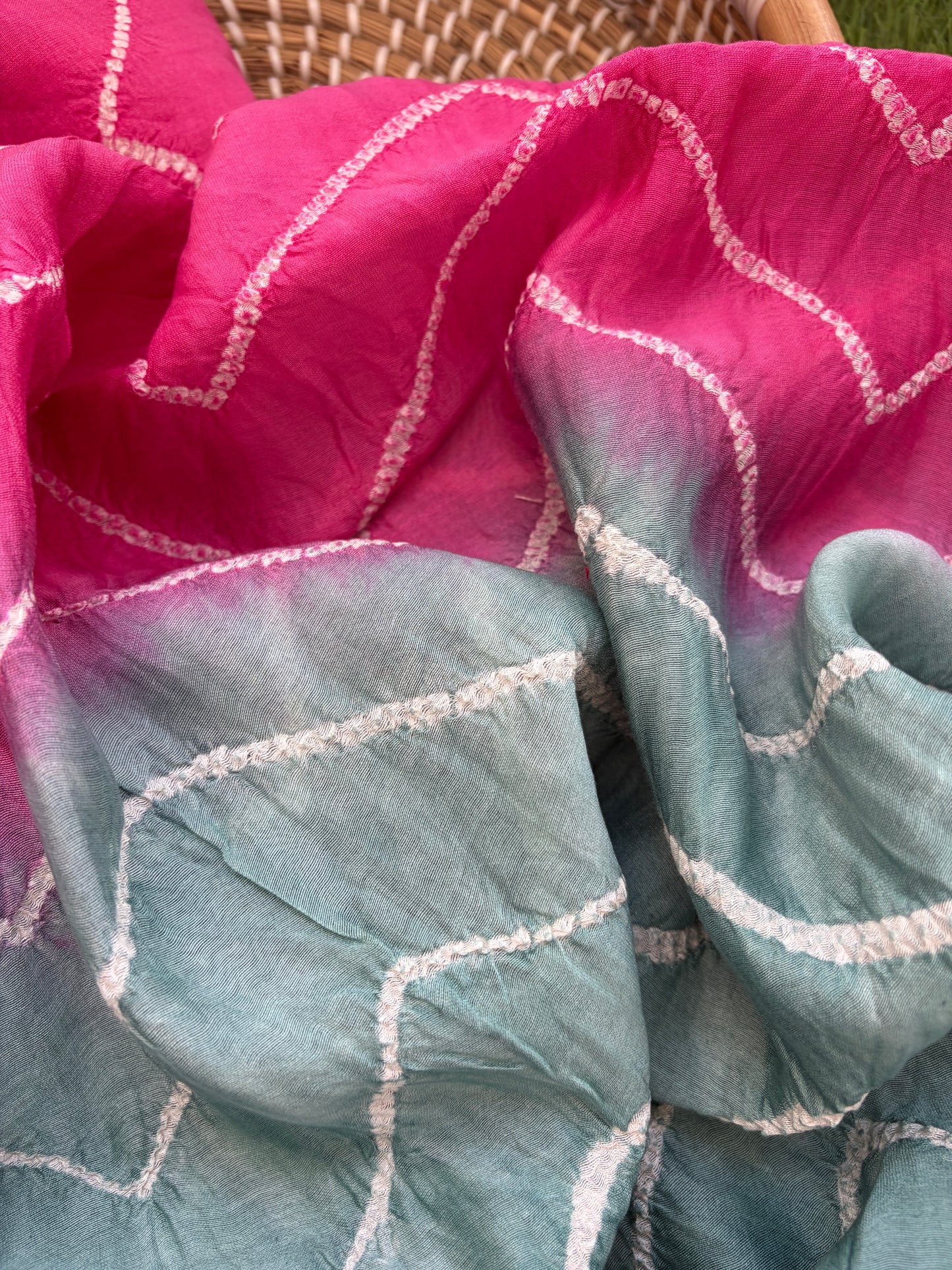 Handwoven Cotton knot work embroidered kurta and plain bottom fabric bandhani Dupatta
