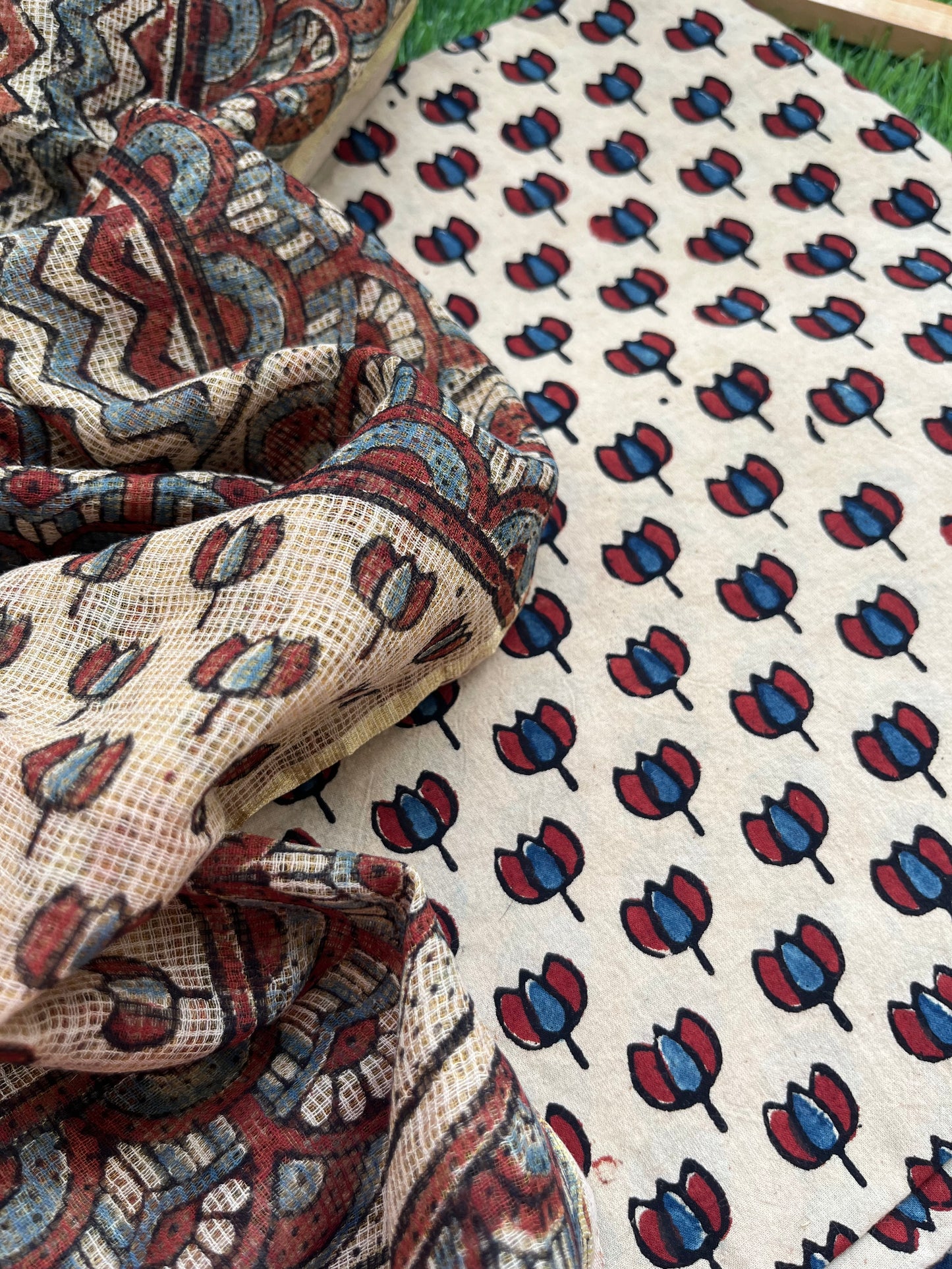 Ajrakh cotton Kurta bottom and kota doria dupatta