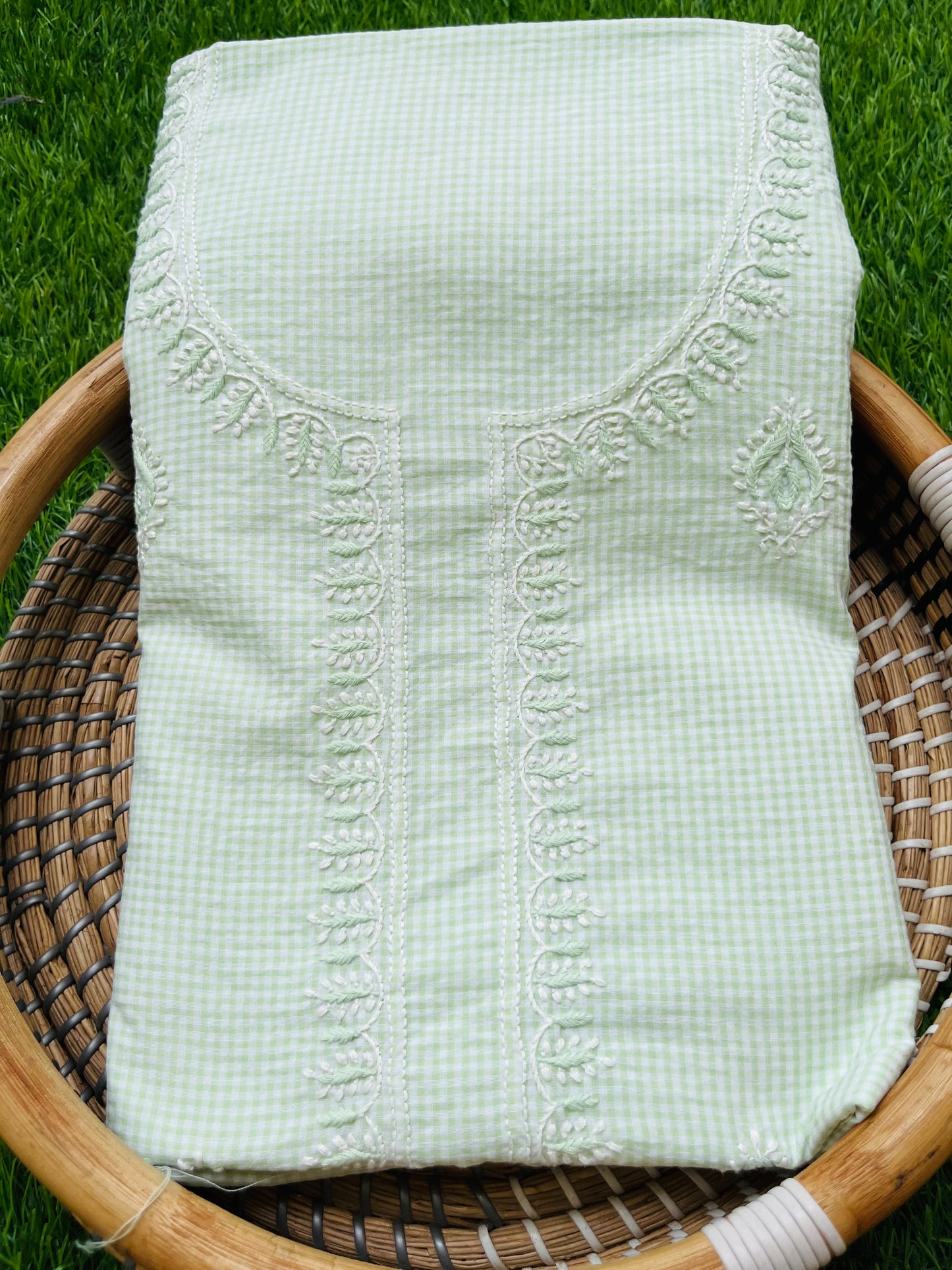 Cotton check chikan kurta