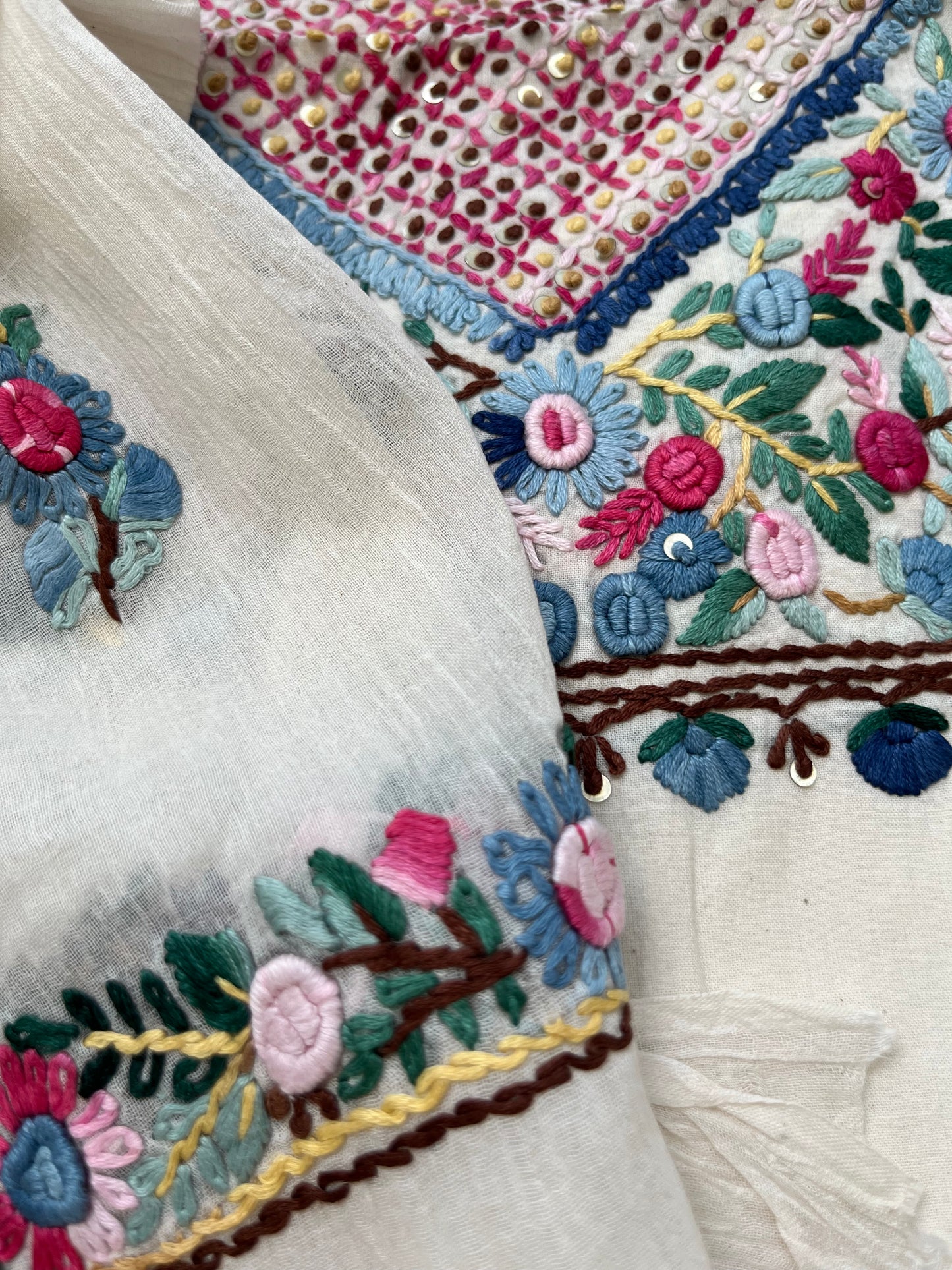 Handwoven Cotton knot work embroidered kurta dupatta and plain bottom fabric