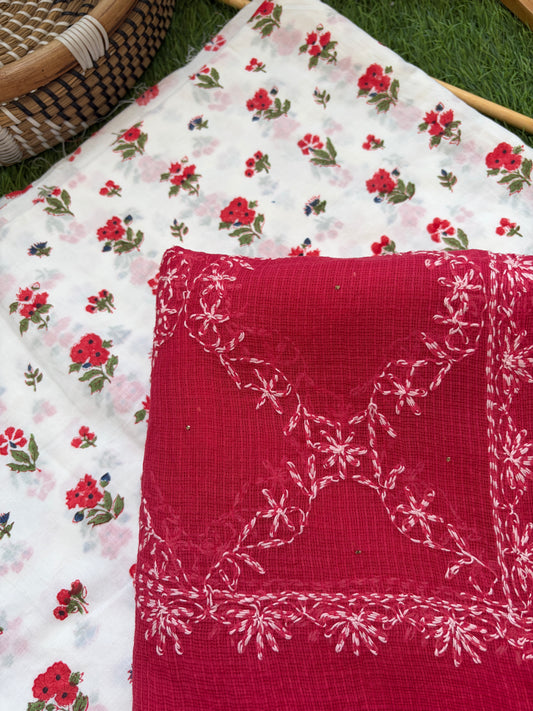 Cotton kurta bottom Kota Doria chikankari dupatta