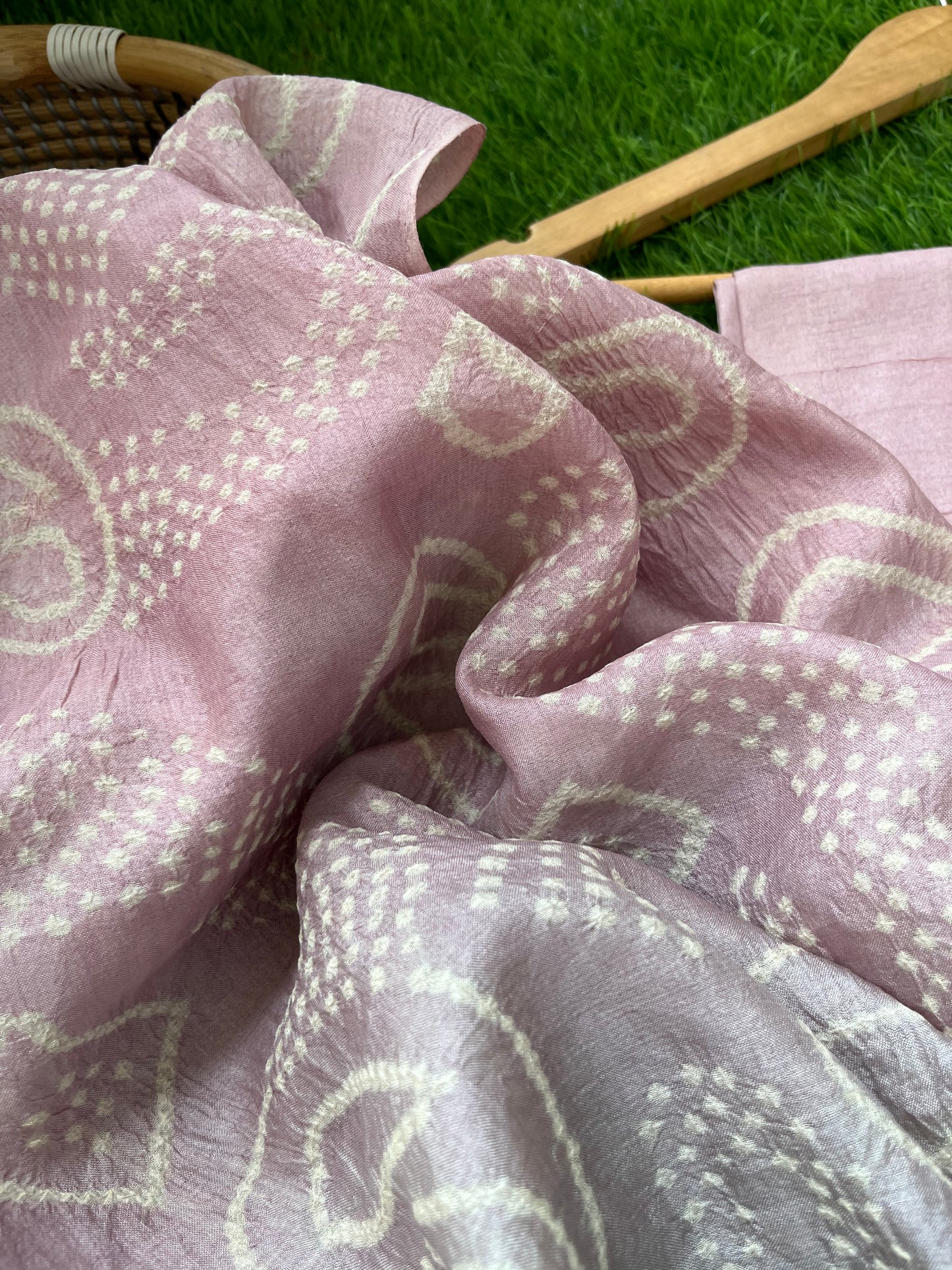 Tussar silk Bandhani dupatta plain kurta