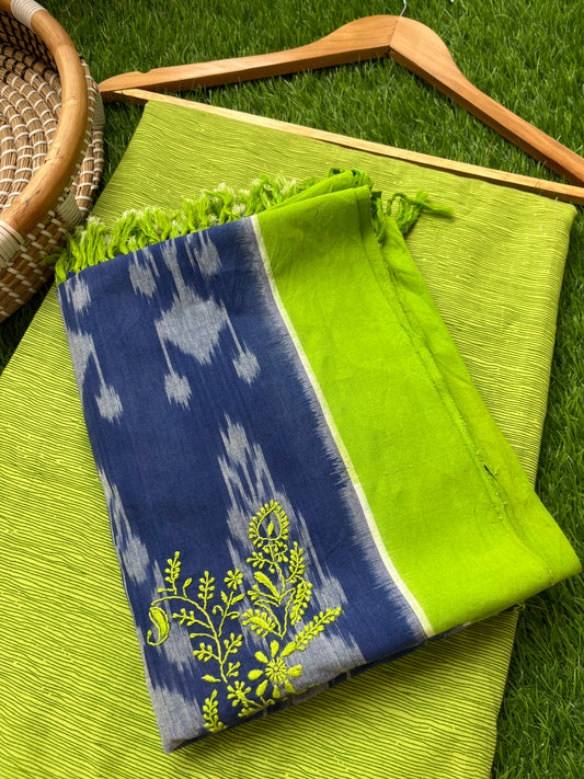 Cotton kurta bottom fabric ikkat chikankari Dupatta