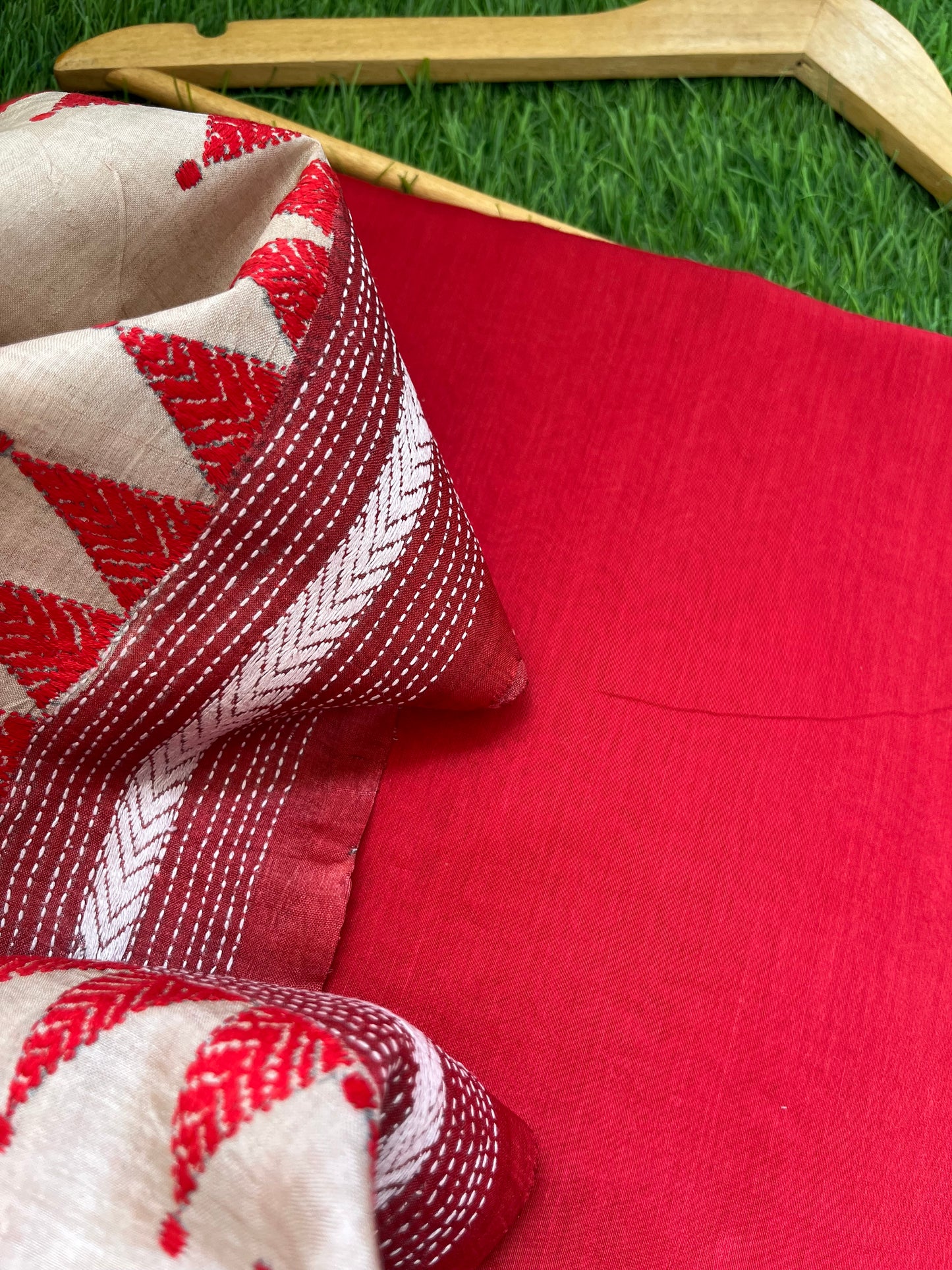 Silk Kantha Dupatta with chanderi silk kurta Bottom fabric