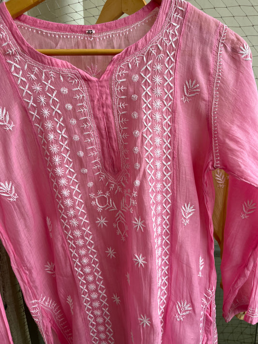 Chanderi chikan work short Kurti
