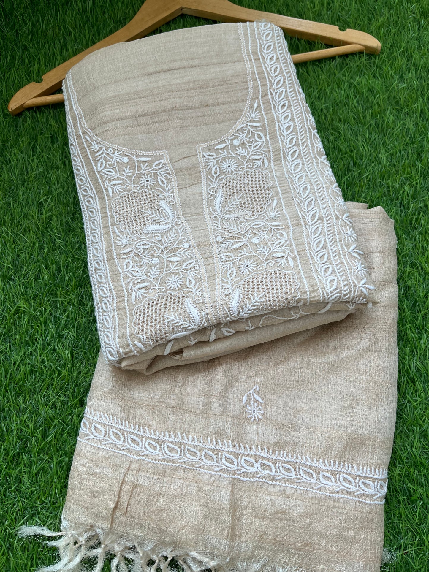 Tussar Silk Chikankari kurta  Dupatta