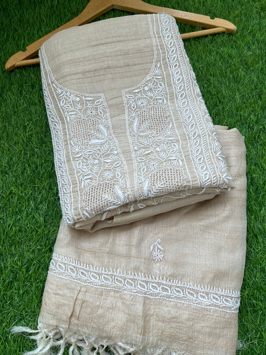 Tussar Silk Chikankari kurta  Dupatta