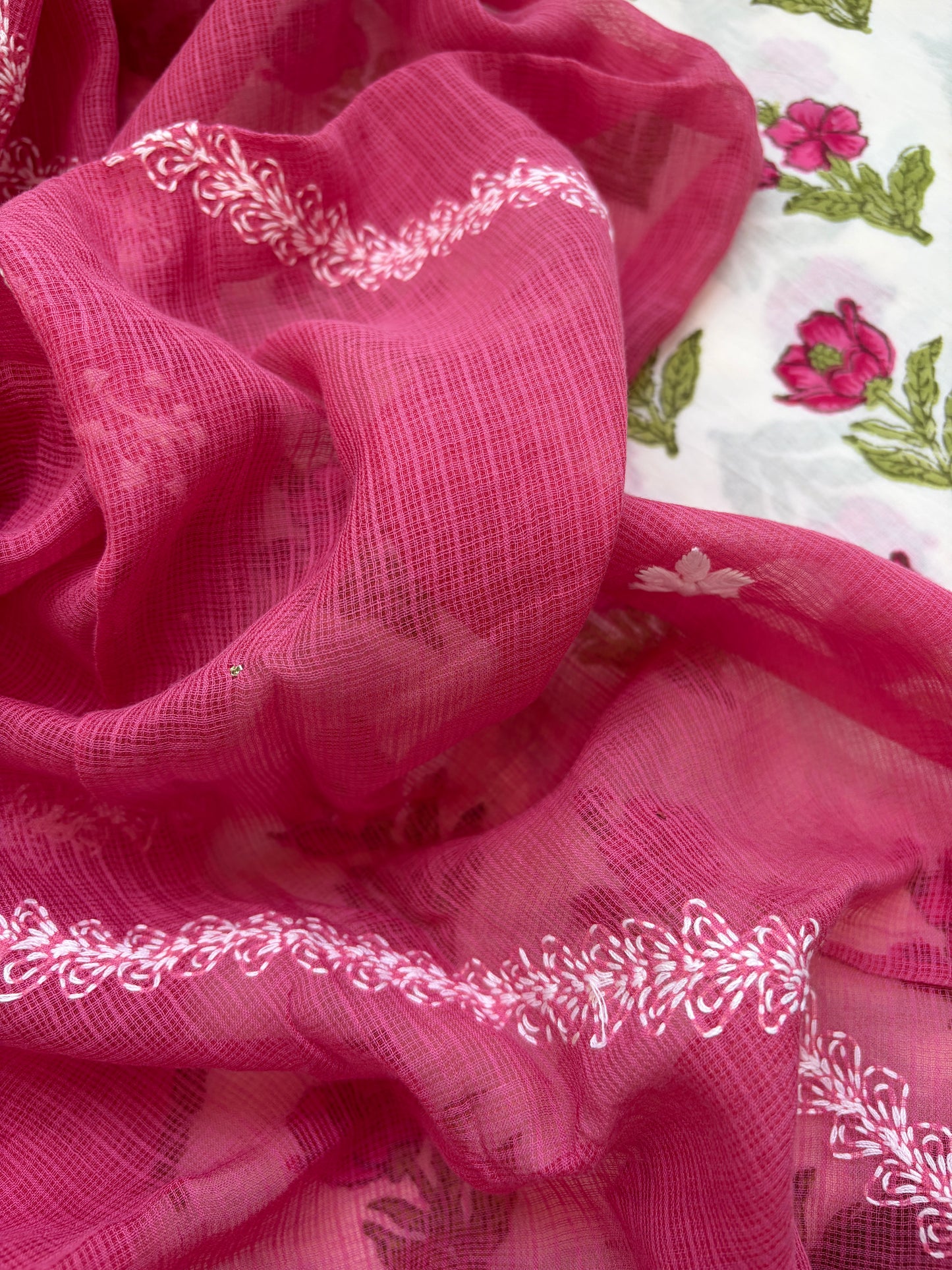 Cotton kurta Kota Doria chikankari dupatta