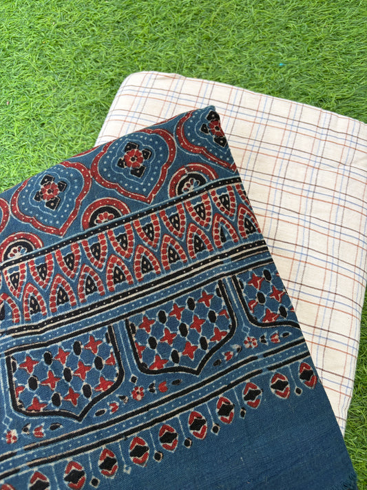 Kala Cotton ajrakh kurta khadi check Bottom