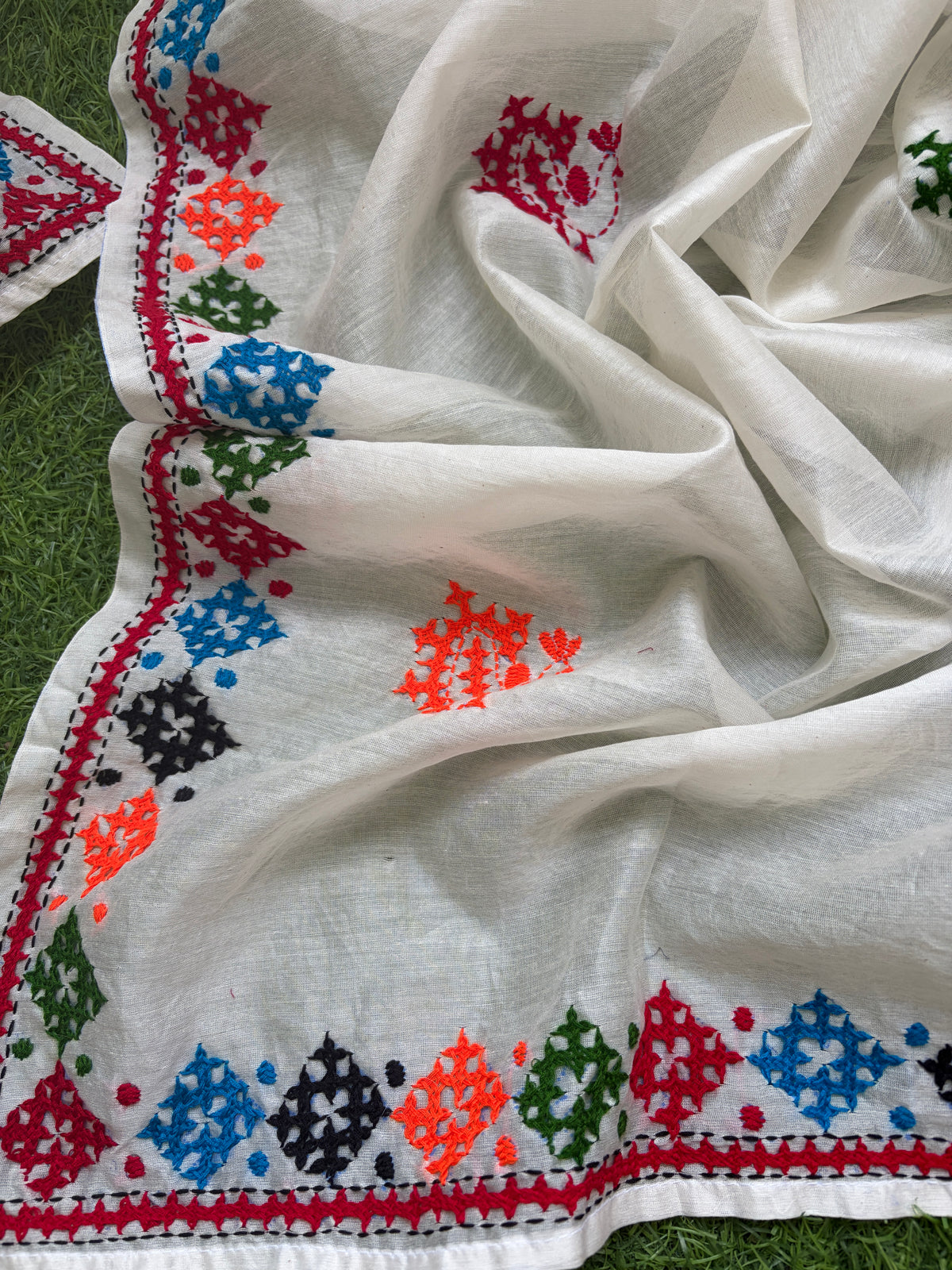 Chanderi Silk sindhi work kurta bottom and dupatta