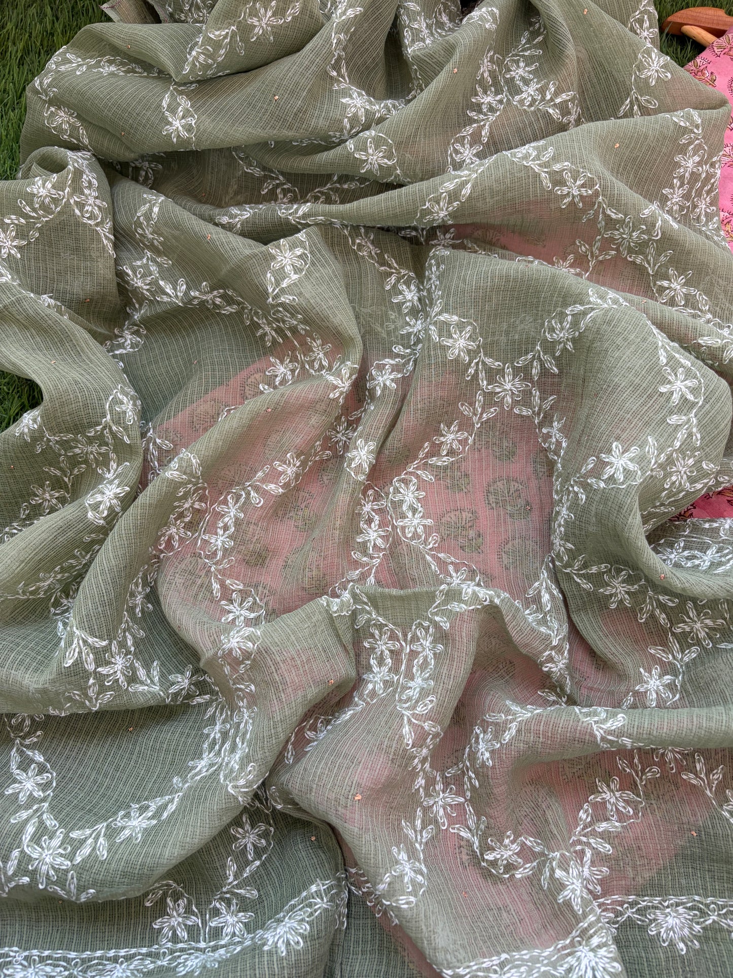 Cotton kurta bottom Kota Doria chikankari dupatta
