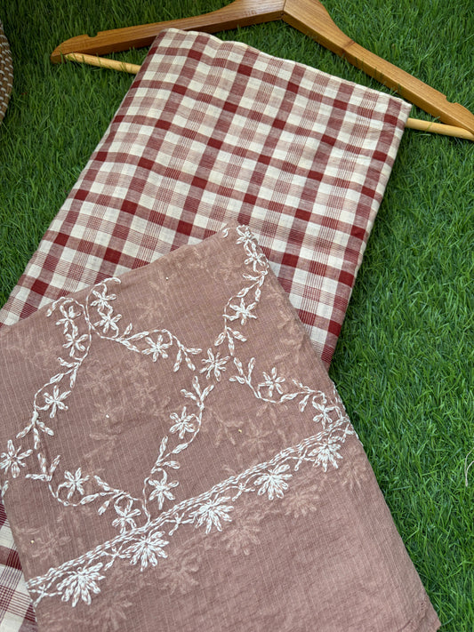 Khadi (handwoven) kurta kota doria chikankari dupatta