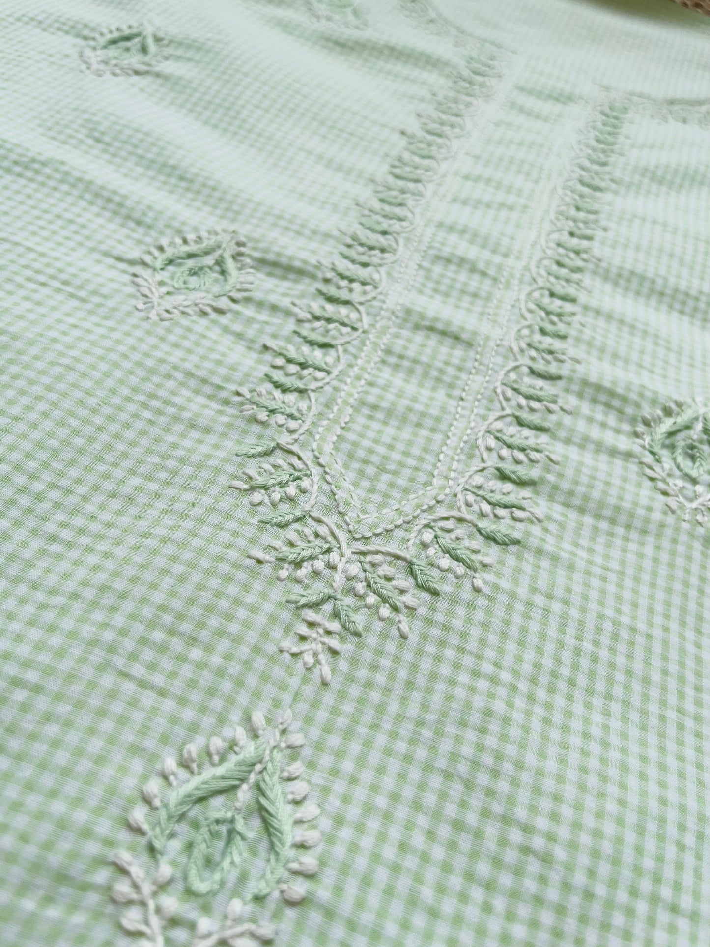 Cotton check chikan kurta
