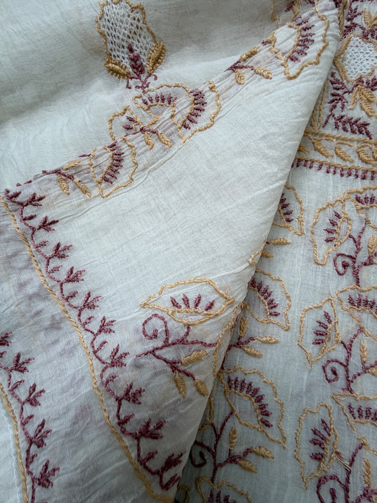 Semi stitched Chanderi Chikankari Kurta Dupatta