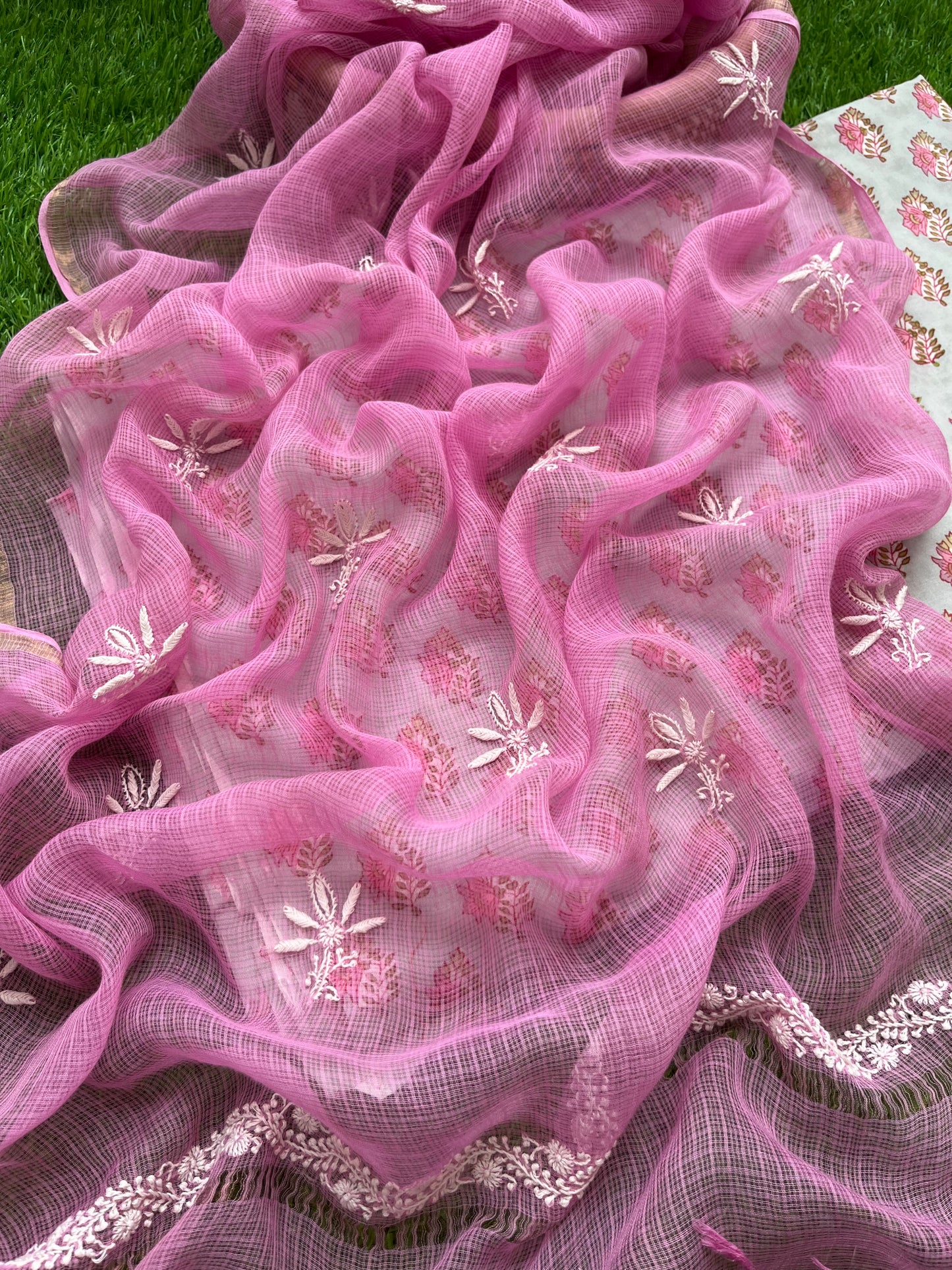 Kota Chikankari Dupatta with print kurta bottom Fabric
