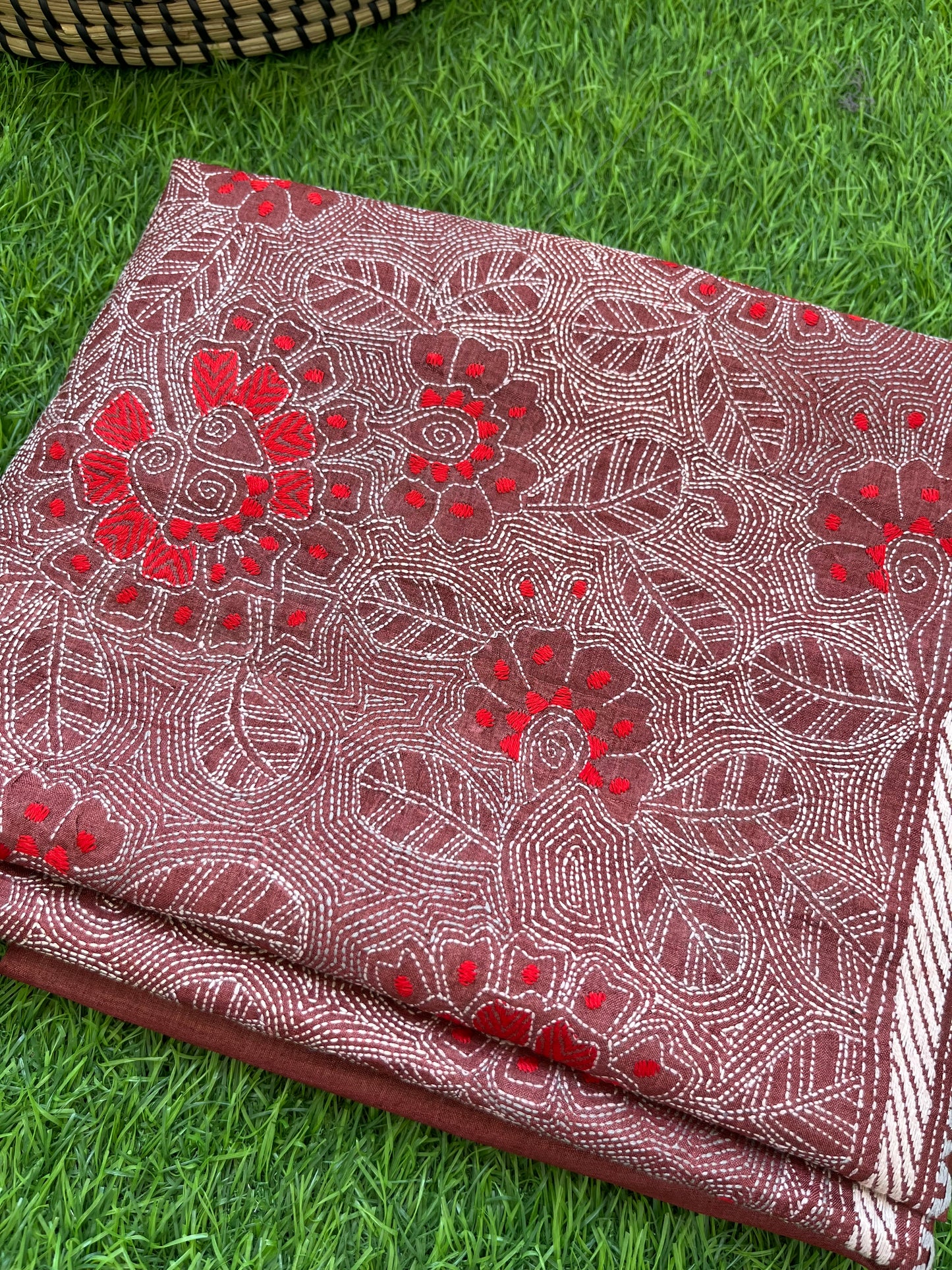 Silk Kantha work kurta fabric