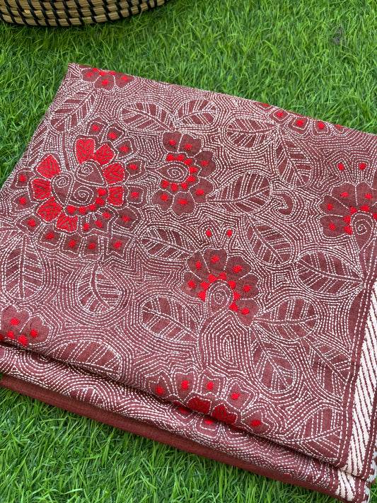 Silk Kantha work kurta fabric