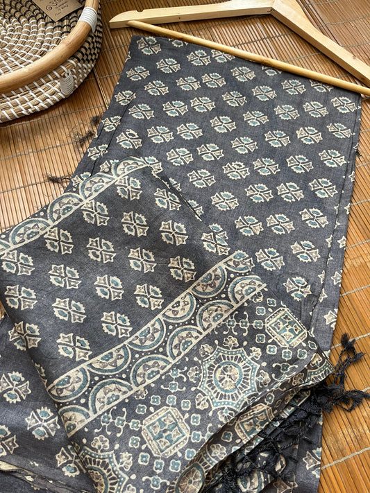 Tussar silk Ajrakh Kurta and dupatta