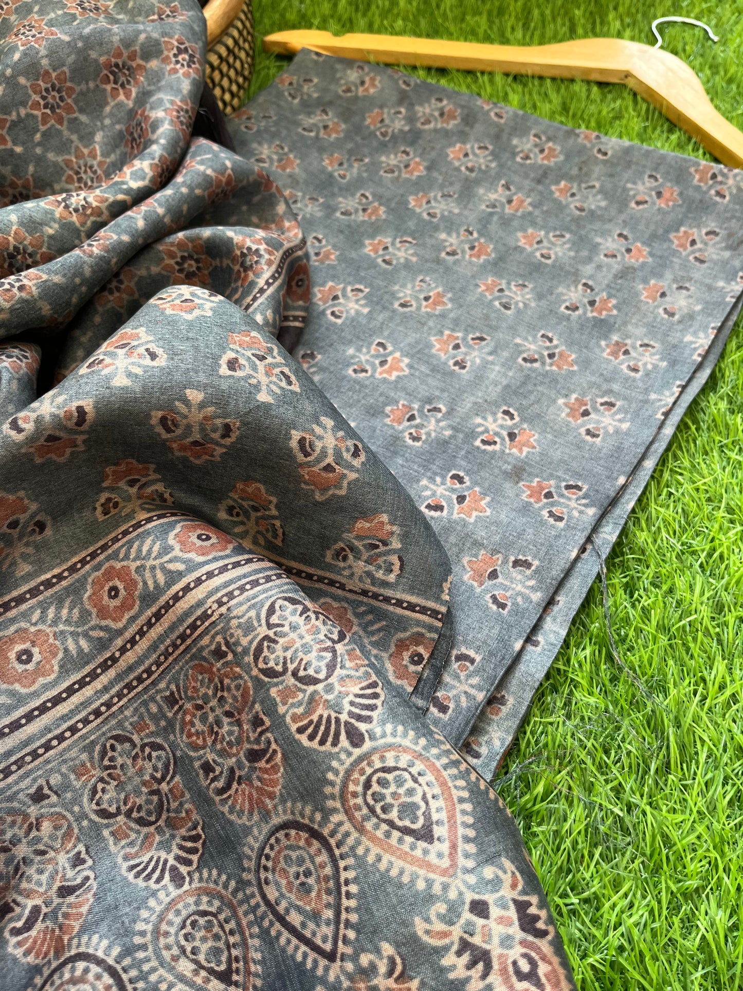 Tussar silk Ajrakh Kurta and dupatta