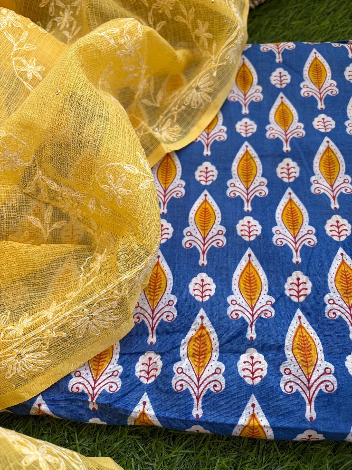 Cotton kurta Kota Doria chikankari dupatta