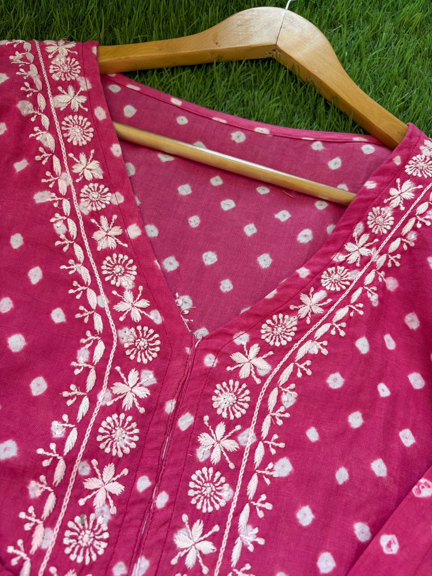 Cotton Bandhani chikan shirt and a-bottom