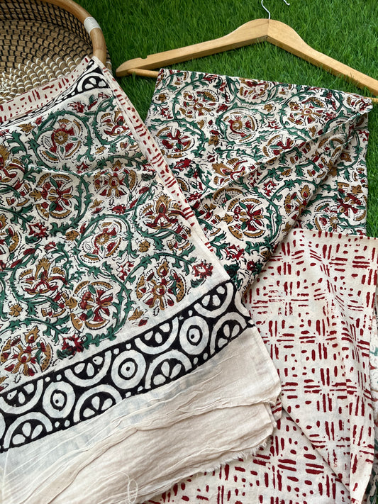 Cotton Kalamkari block print kurta bottom Dupatta