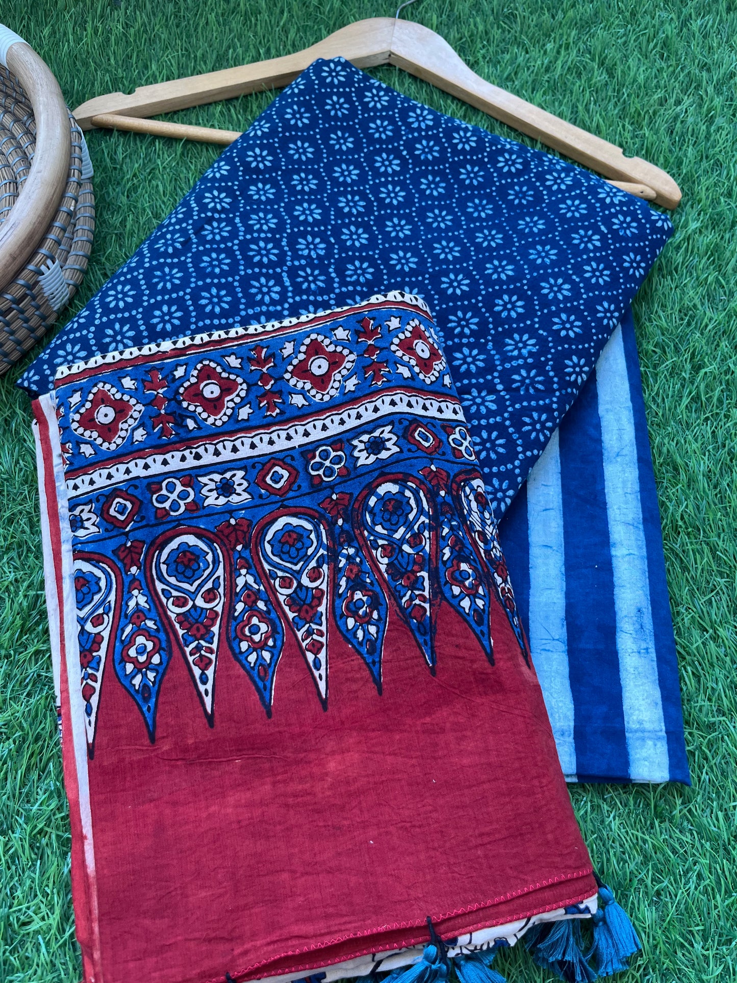 Cotton block print kurta bottom cotton ajrakh dupatta