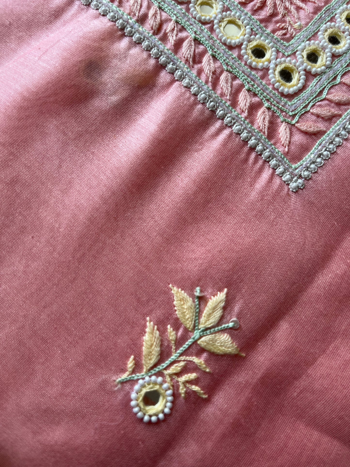 Hand embroidered chanderi kurta chanderi silk mukaish work dupatta