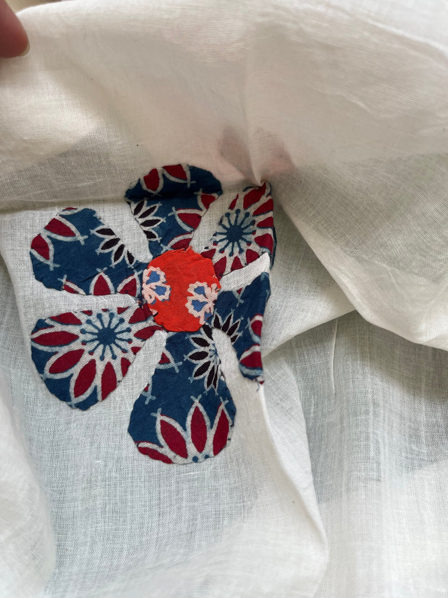 Cotton ajrakh kurta applique work dupatta set