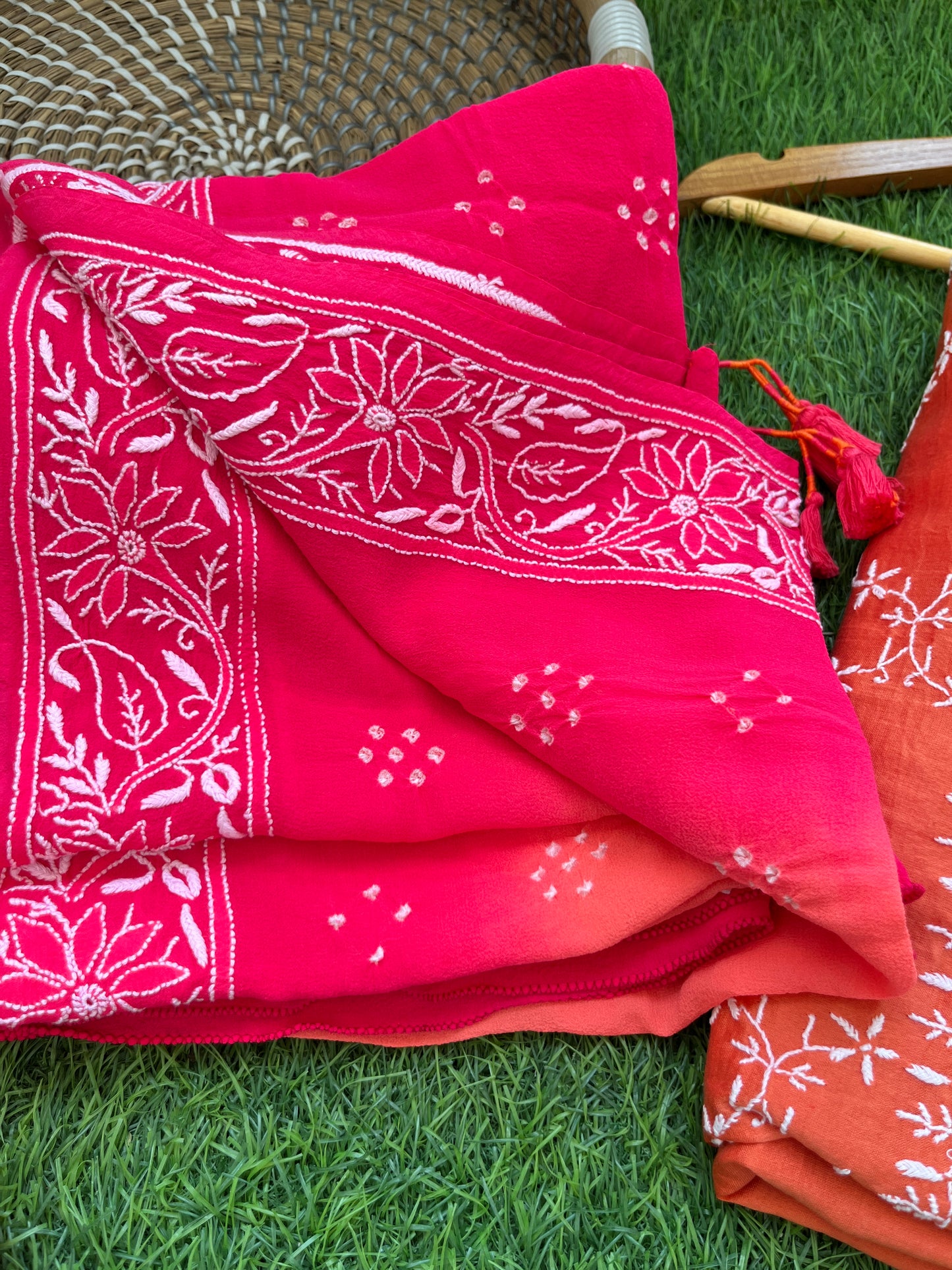 Chanderi Chikankari kurta with georgette dupatta