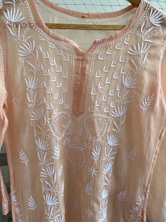 Chanderi chikan work short Kurti